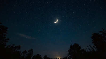Night sky with stars and moon. Beautiful night sky with stars.の写真素材