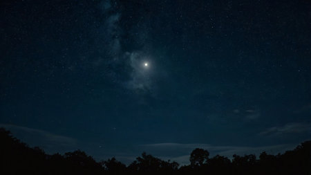 Night sky with stars and milky way. Long exposure photograph.