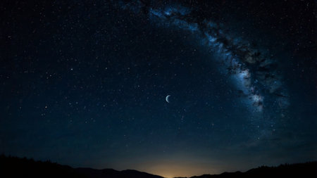 Night sky with stars and milky way. Starry night sky with stars and the moon.