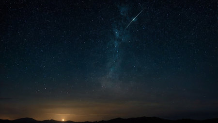 Milky way and stars in the night sky, Long exposure photograph.の写真素材