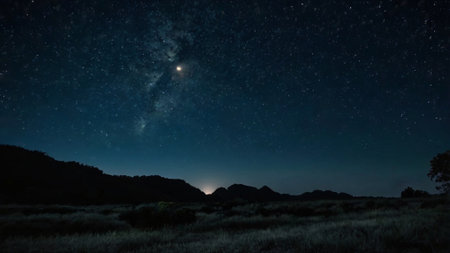 Milky way and stars in the night sky. Long exposure photograph.