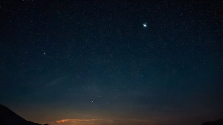 Night sky with stars and milky way. Long exposure photograph.の写真素材
