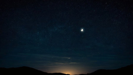 Night sky with stars and moon.の写真素材