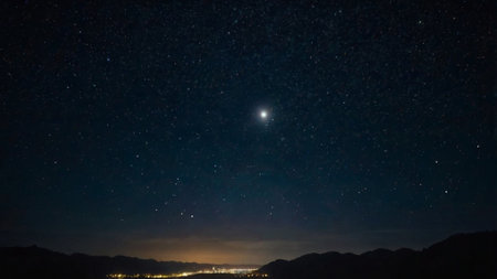 Night sky with stars and a milky way over the mountains.の写真素材