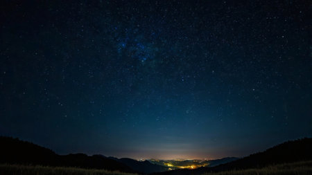 Night starry sky with milky way and stars over mountain range