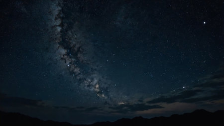 Milky way in the night sky with stars and space dust.の写真素材