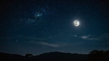 Night sky with stars and full moon.