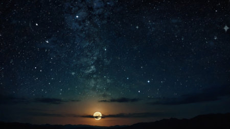 Night landscape with full moon and stars.