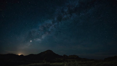 Milky way over the mountain at night with stars in the sky
