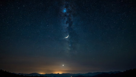 Night sky with stars and milky way. Starry night sky with stars and the moon.