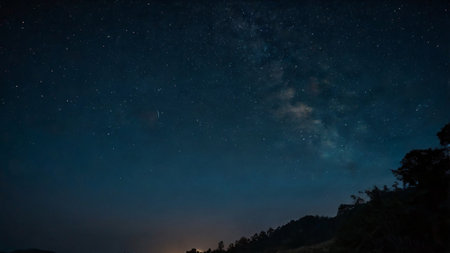 Milky way over the mountain at night. Long exposure photograph.