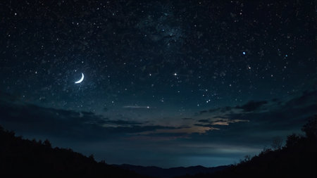 Night sky with stars and the moon. Elements of this image furnished by NASAの写真素材