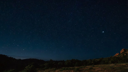 Night sky with stars and the milky way over the hills.