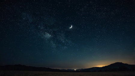 Night sky with stars and milky way. Long exposure photograph.