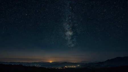 Milky way over the mountains at night with stars in the sky