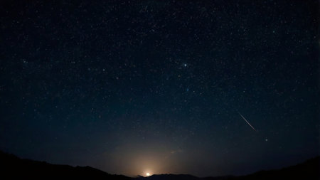 Night sky with stars and milky way. Long exposure photograph.の写真素材