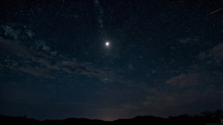 Night sky with stars and milky way. Long exposure photograph.の写真素材