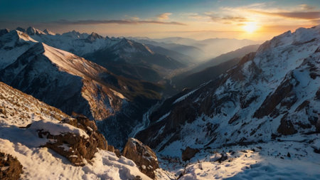 Panoramic view of the mountains at sunset. Caucasus, Russiaの写真素材