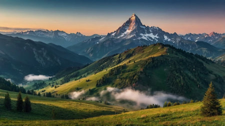 Beautiful panoramic view of Matterhorn peak at sunrise, Switzerlandの写真素材