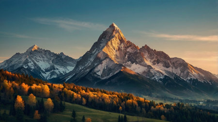 Beautiful panoramic view of Matterhorn peak at sunset, Switzerlandの写真素材