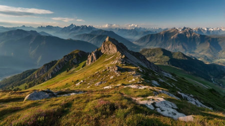 panoramic view of the mountains at sunset, swiss alps