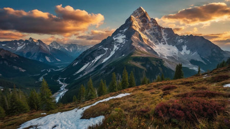 Matterhorn at sunrise, view from Zermatt, Switzerlandの写真素材