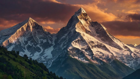 Matterhorn mountain peak at sunset, Zermatt, Switzerland