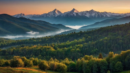 Beautiful summer landscape in the mountains at sunrise.の写真素材