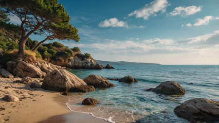Beautiful seascape with pine tree on the coast of Croatiaの写真素材