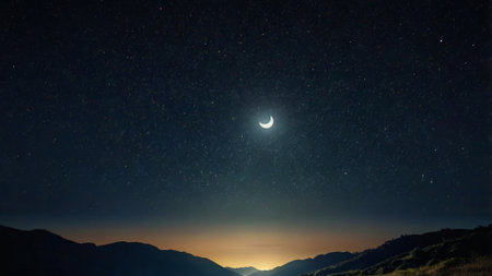Night sky with stars and moon.