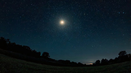 Night sky with stars and a milky way over the field.の写真素材