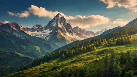 Mountain landscape in the Swiss Alps. Panoramic view.