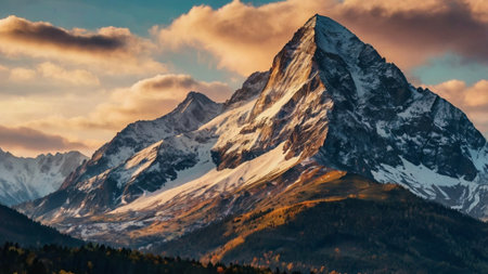 Matterhorn peak at sunset in Zermatt, Switzerland.の写真素材