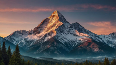 Panorama of Mount Matterhorn at sunrise, Zermatt, Switzerlandの写真素材