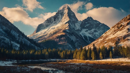 Panoramic view of Matterhorn mountain in Zermatt, Switzerlandの写真素材