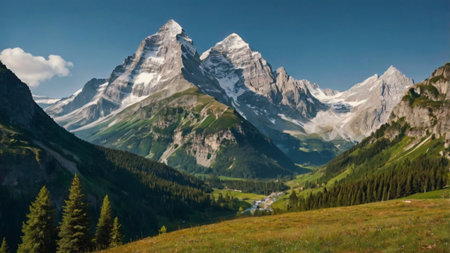 Panoramic view of the Matterhorn in the Swiss Alps.