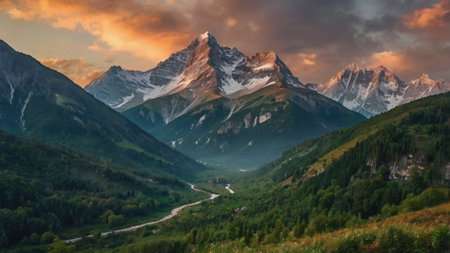 Mountain landscape. Panoramic view of the mountains at sunset.