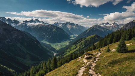 Panoramic view of the mountains in the Alps, Tyrolの写真素材