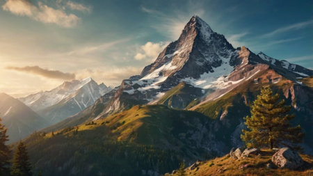 Matterhorn mountain in Switzerland. Panoramic view at sunset.の写真素材