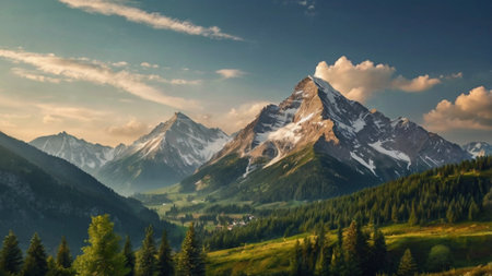 Panoramic view of the mountain range in the Swiss Alps.の写真素材