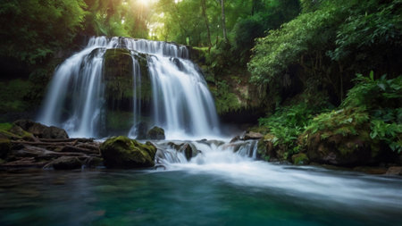 Waterfall in deep forest, Kanchanaburi province, Thailand