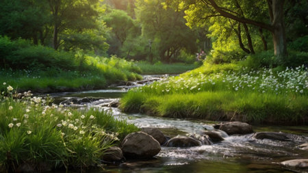 Mountain river in the summer forest. Nature landscape with a mountain river.