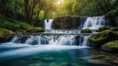 Beautiful waterfall in deep forest at Kanchanaburi province, Thailand