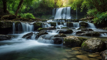 Waterfall in deep forest at Kanchanaburi province, Thailand
