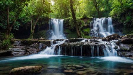Beautiful waterfall in deep forest, Huay Mae Kamin Waterfall, Kanchanaburi, Thailand