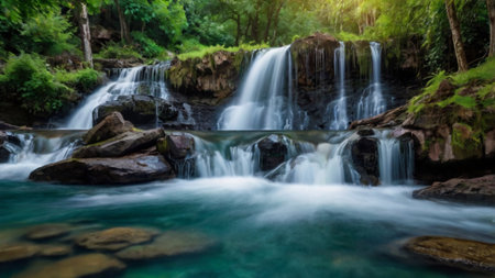 Waterfall in deep forest at Kanchanaburi province, Thailand