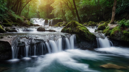 Beautiful waterfall in deep forest at Phu Soi Dao National Park, Thailandの写真素材