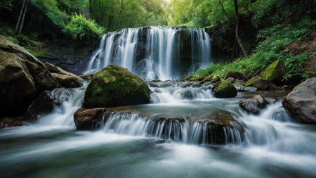 Waterfall in deep forest of Thailand. Beautiful waterfall in deep forest.の写真素材