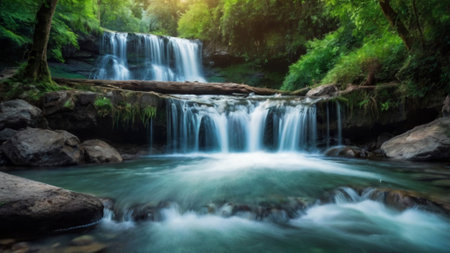 Waterfall in deep forest at Erawan waterfall National Park, Kanchanaburi, Thailand