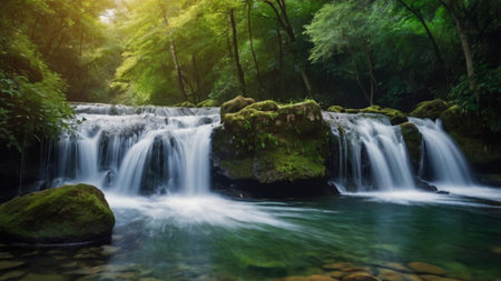 Beautiful waterfall in the forest. Waterfall in deep forest.の写真素材